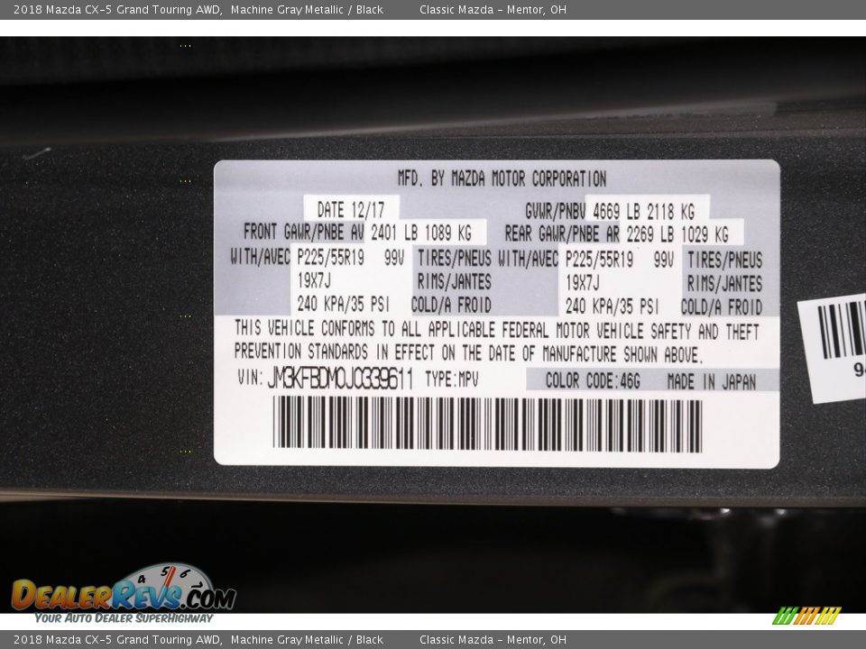 2018 Mazda CX-5 Grand Touring AWD Machine Gray Metallic / Black Photo #22
