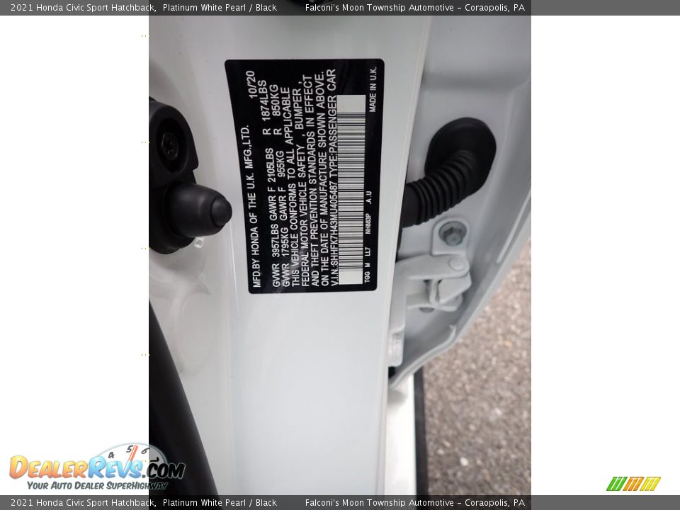 2021 Honda Civic Sport Hatchback Platinum White Pearl / Black Photo #12