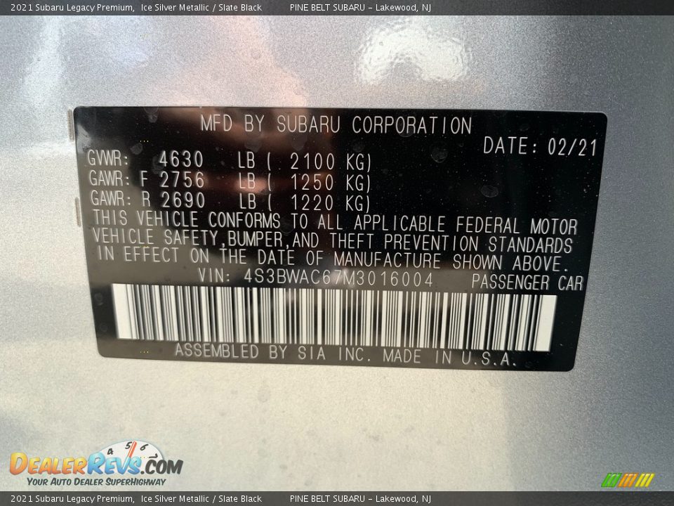 2021 Subaru Legacy Premium Ice Silver Metallic / Slate Black Photo #14