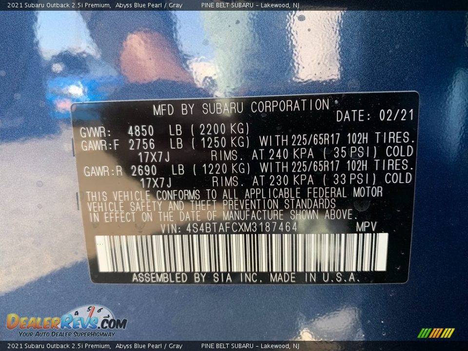 2021 Subaru Outback 2.5i Premium Abyss Blue Pearl / Gray Photo #14