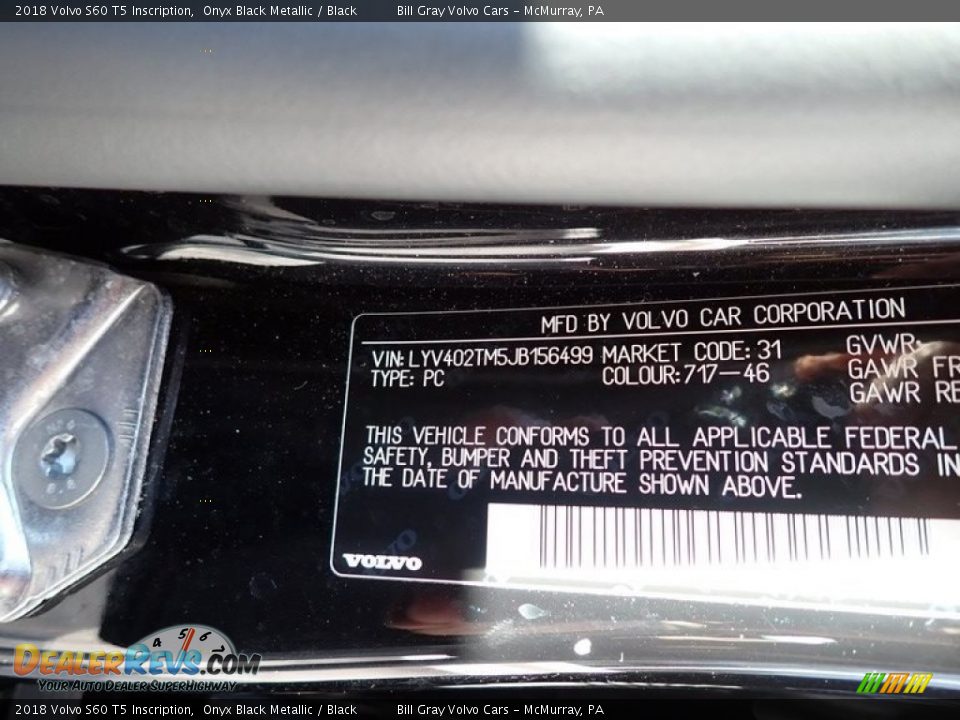 2018 Volvo S60 T5 Inscription Onyx Black Metallic / Black Photo #15