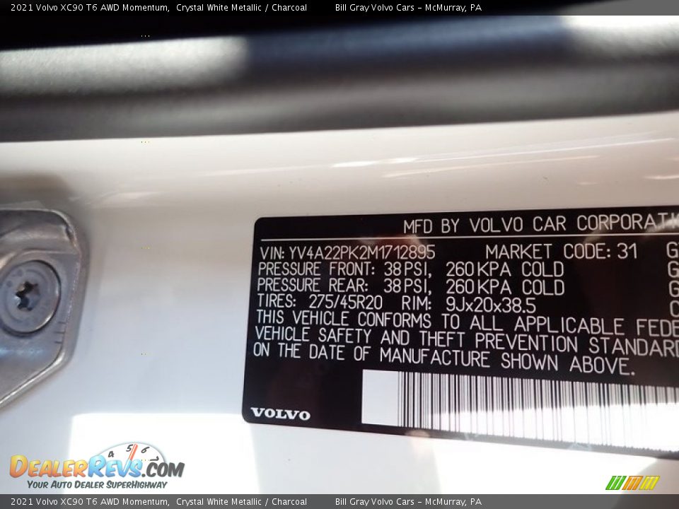 2021 Volvo XC90 T6 AWD Momentum Crystal White Metallic / Charcoal Photo #11