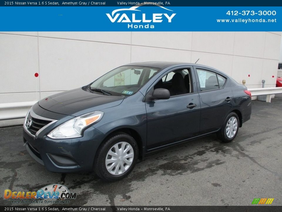 2015 Nissan Versa 1.6 S Sedan Amethyst Gray / Charcoal Photo #1