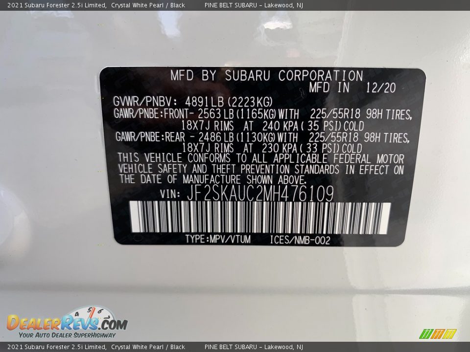 2021 Subaru Forester 2.5i Limited Crystal White Pearl / Black Photo #14