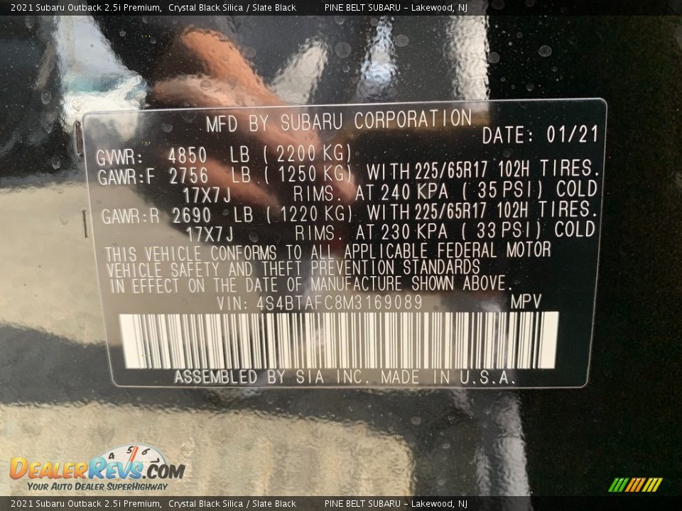 2021 Subaru Outback 2.5i Premium Crystal Black Silica / Slate Black Photo #14