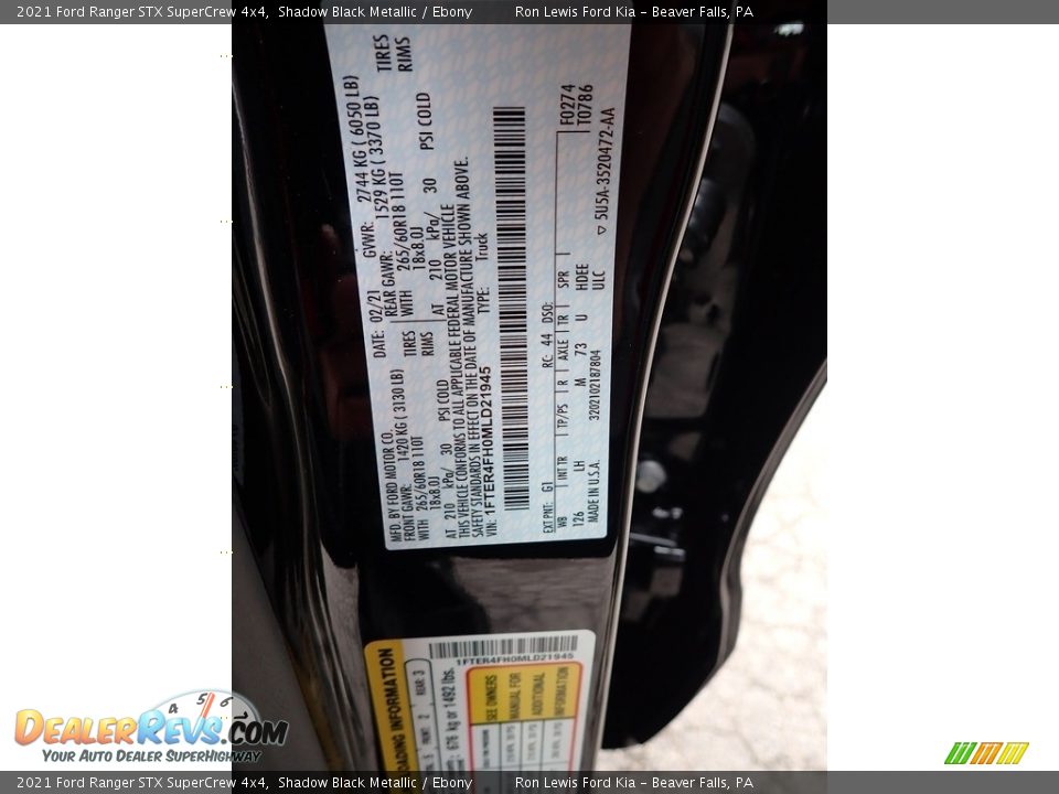 2021 Ford Ranger STX SuperCrew 4x4 Shadow Black Metallic / Ebony Photo #16