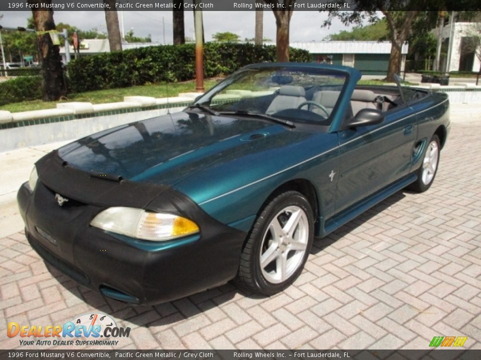 1996 Ford Mustang V6 Convertible Pacific Green Metallic / Grey Cloth Photo #33
