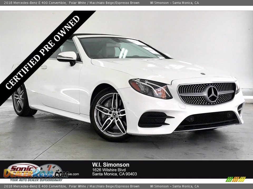 2018 Mercedes-Benz E 400 Convertible Polar White / Macchiato Beige/Espresso Brown Photo #1