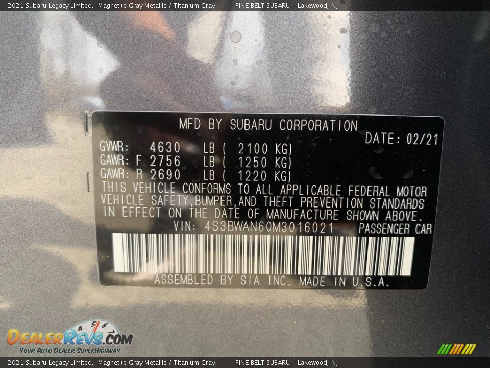 2021 Subaru Legacy Limited Magnetite Gray Metallic / Titanium Gray Photo #14