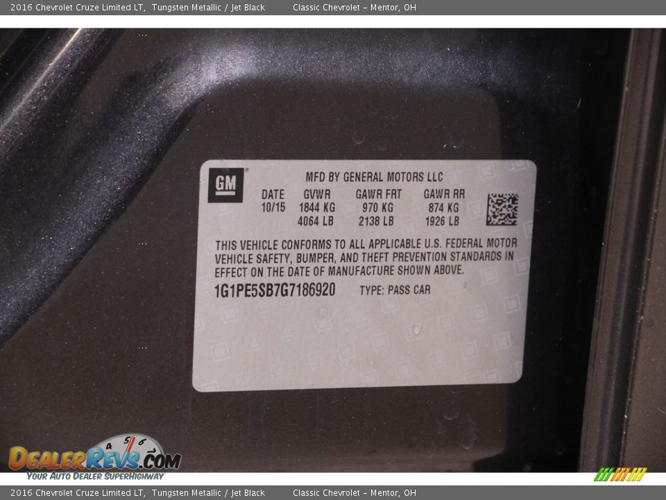 2016 Chevrolet Cruze Limited LT Tungsten Metallic / Jet Black Photo #17