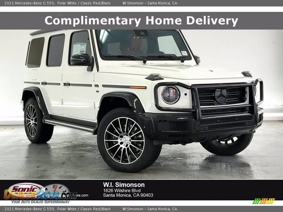 2021 Mercedes-Benz G 550 Polar White / Classic Red/Black Photo #1