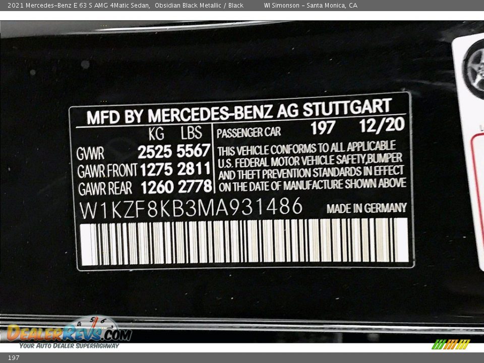 Mercedes-Benz Color Code 197 Obsidian Black Metallic