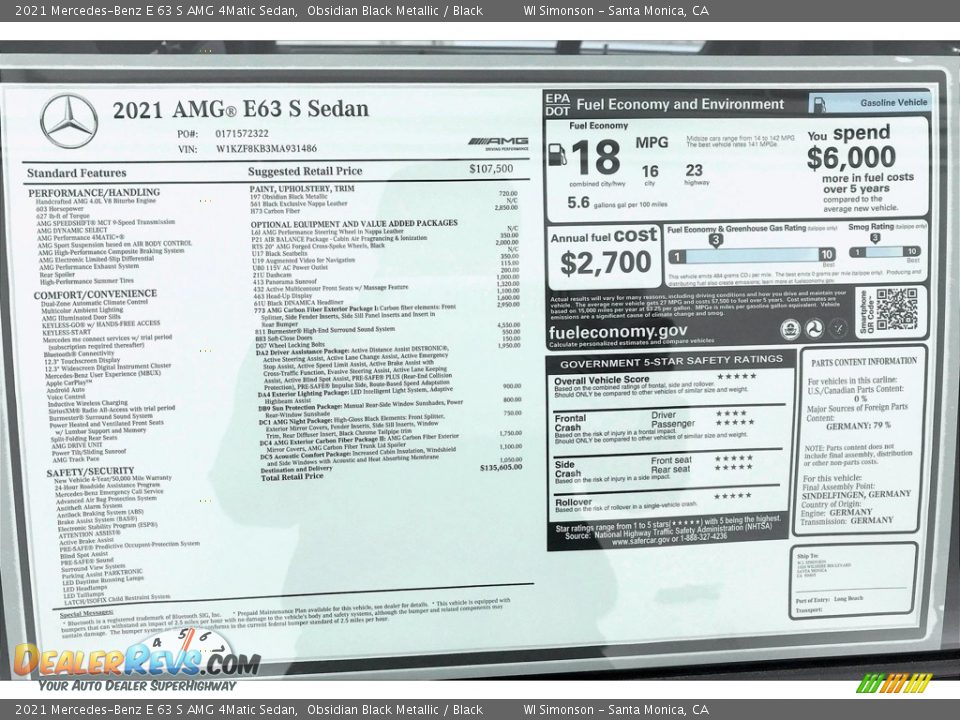 2021 Mercedes-Benz E 63 S AMG 4Matic Sedan Window Sticker Photo #11