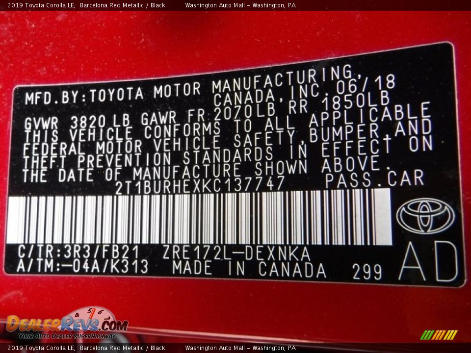 2019 Toyota Corolla LE Barcelona Red Metallic / Black Photo #24