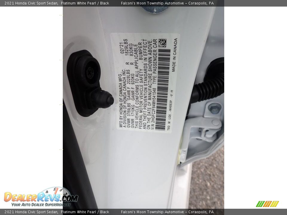 2021 Honda Civic Sport Sedan Platinum White Pearl / Black Photo #12