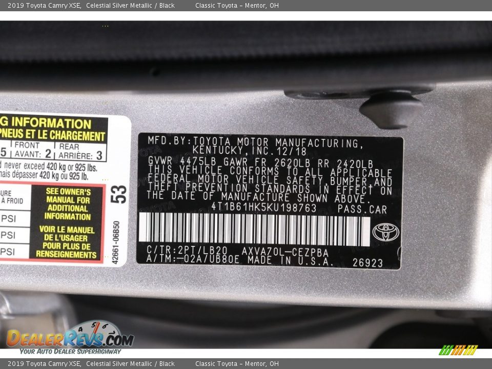 2019 Toyota Camry XSE Celestial Silver Metallic / Black Photo #22