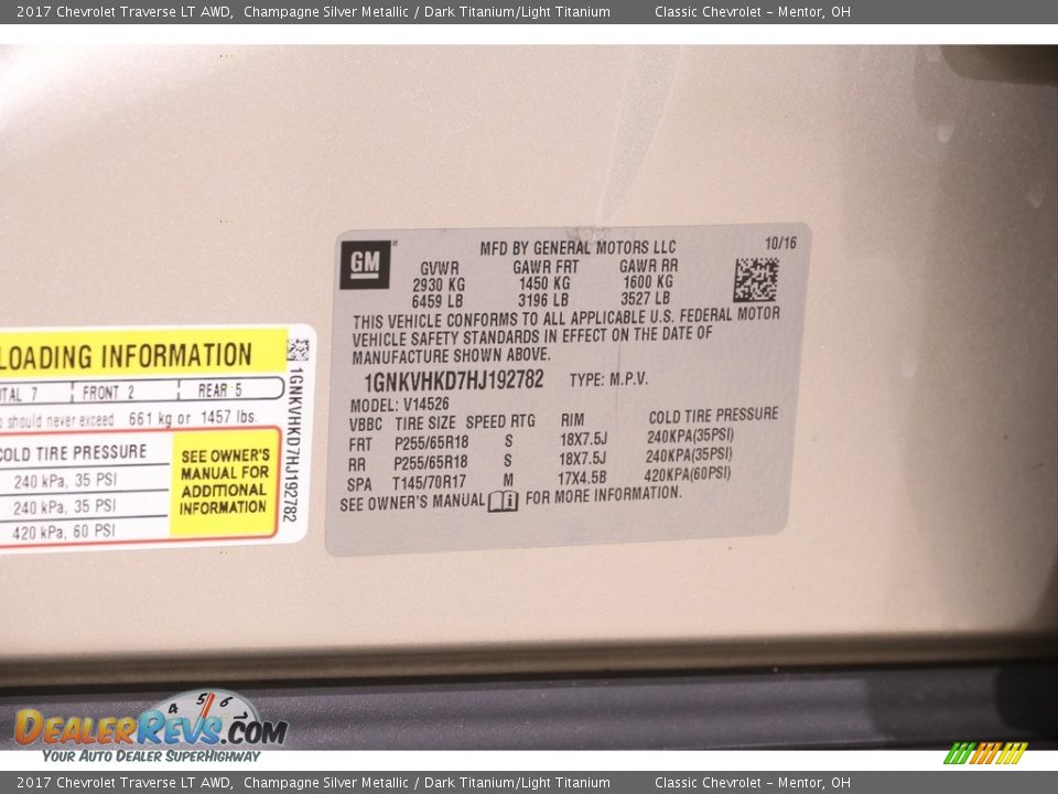 2017 Chevrolet Traverse LT AWD Champagne Silver Metallic / Dark Titanium/Light Titanium Photo #23