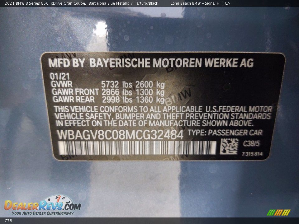 BMW Color Code C38 Barcelona Blue Metallic