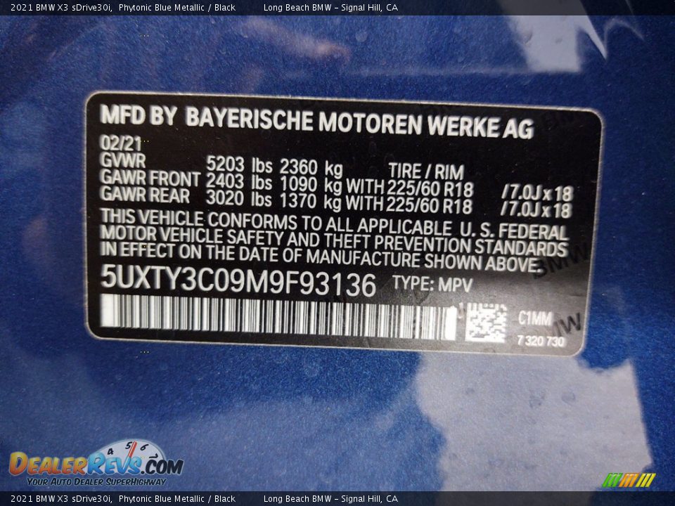 2021 BMW X3 sDrive30i Phytonic Blue Metallic / Black Photo #26