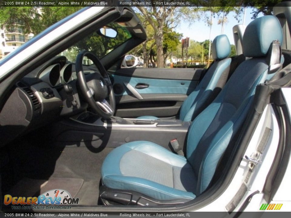 2005 BMW Z4 2.5i Roadster Alpine White / Maldives Blue Photo #12