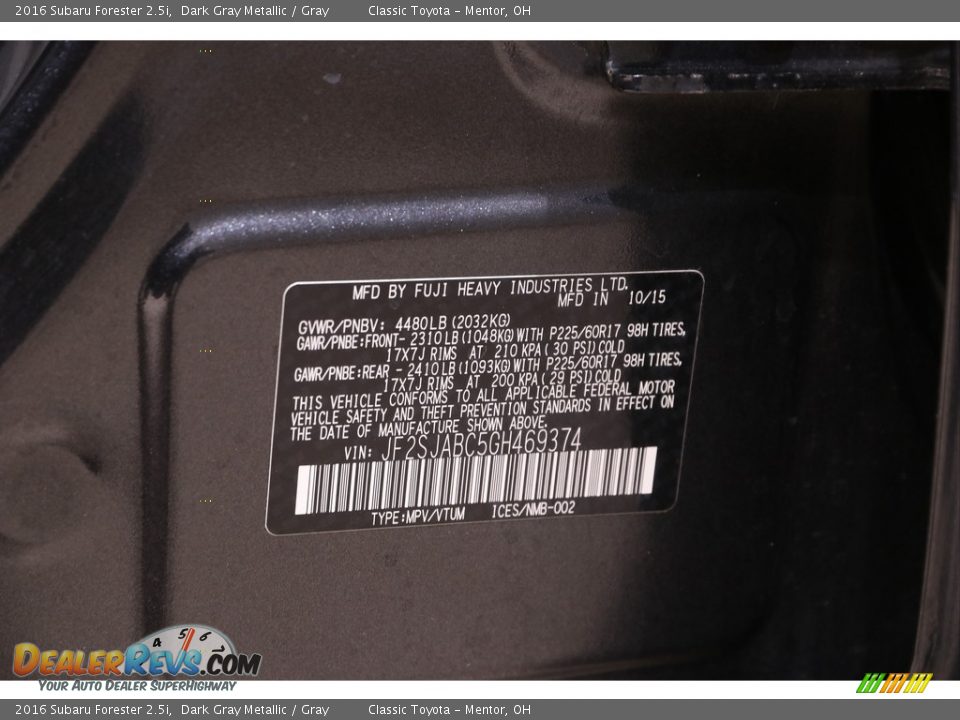 2016 Subaru Forester 2.5i Dark Gray Metallic / Gray Photo #25