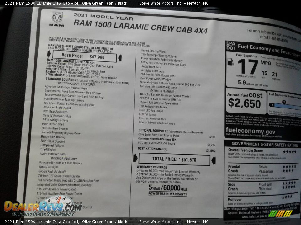 2021 Ram 1500 Laramie Crew Cab 4x4 Olive Green Pearl / Black Photo #29