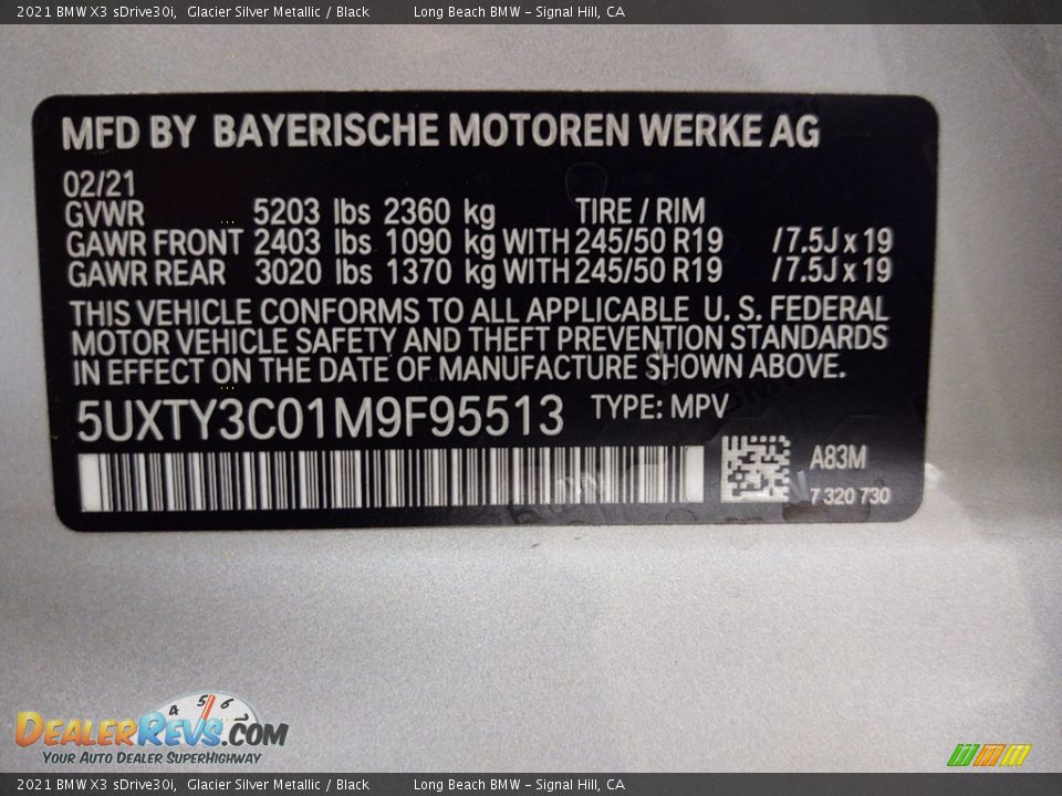 2021 BMW X3 sDrive30i Glacier Silver Metallic / Black Photo #26