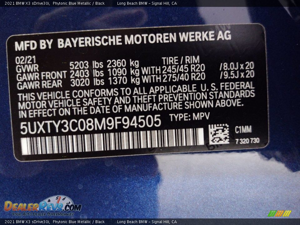 2021 BMW X3 sDrive30i Phytonic Blue Metallic / Black Photo #26