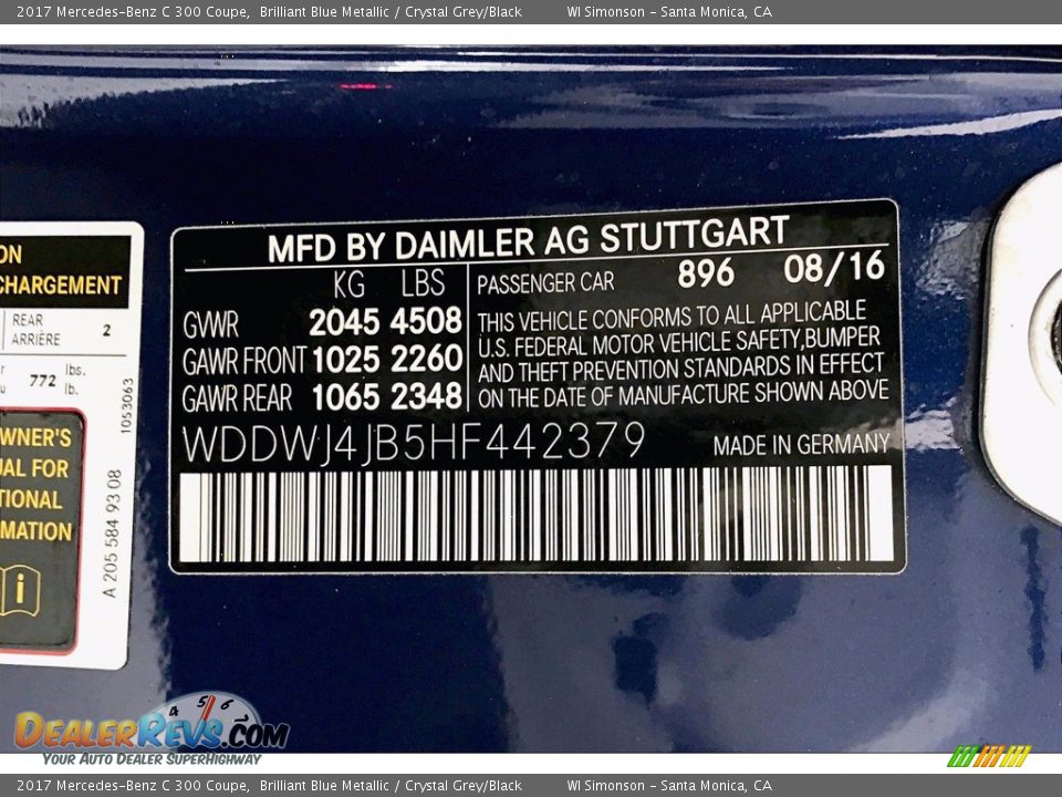 2017 Mercedes-Benz C 300 Coupe Brilliant Blue Metallic / Crystal Grey/Black Photo #33