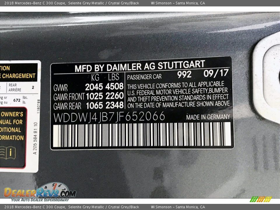 2018 Mercedes-Benz C 300 Coupe Selenite Grey Metallic / Crystal Grey/Black Photo #33