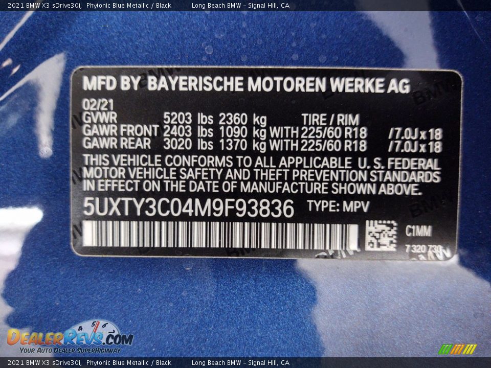 2021 BMW X3 sDrive30i Phytonic Blue Metallic / Black Photo #26