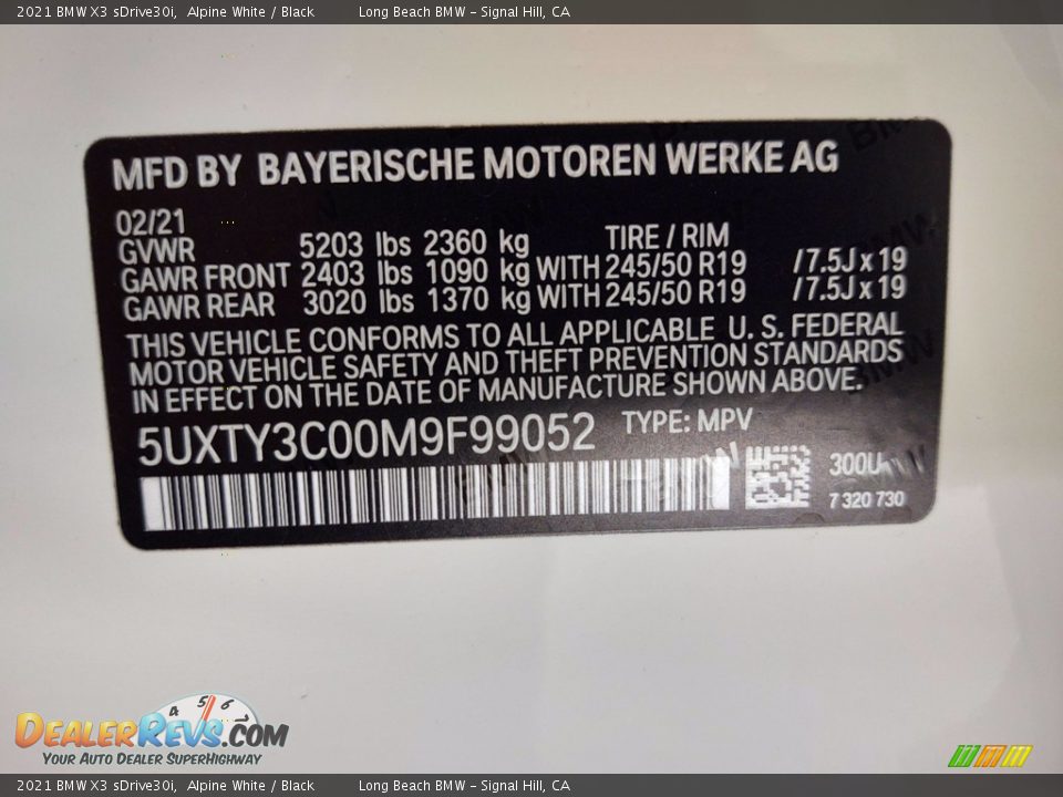2021 BMW X3 sDrive30i Alpine White / Black Photo #26