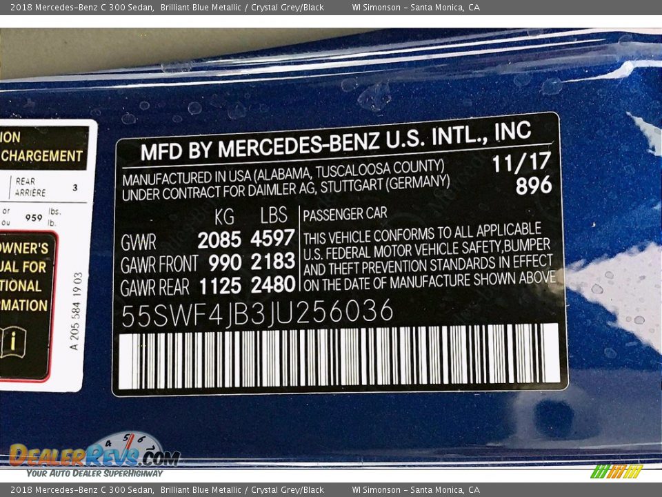 2018 Mercedes-Benz C 300 Sedan Brilliant Blue Metallic / Crystal Grey/Black Photo #33