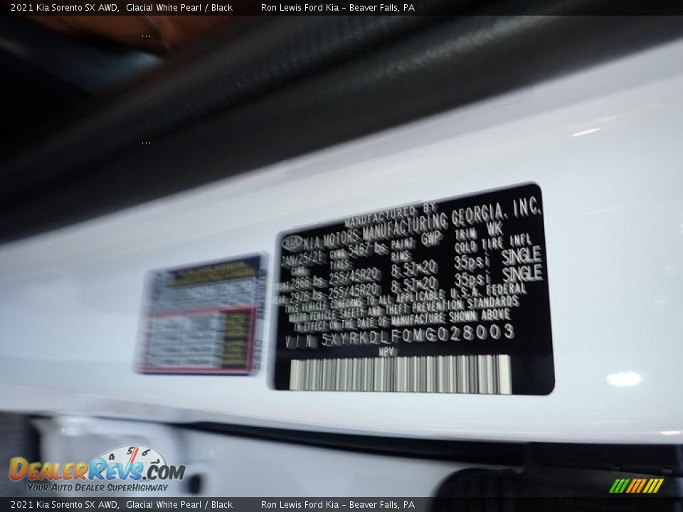 2021 Kia Sorento SX AWD Glacial White Pearl / Black Photo #17