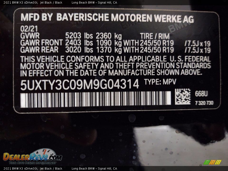 2021 BMW X3 sDrive30i Jet Black / Black Photo #26