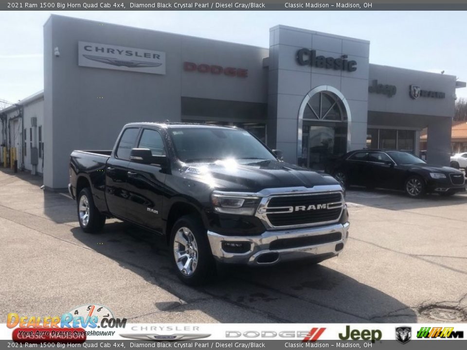 2021 Ram 1500 Big Horn Quad Cab 4x4 Diamond Black Crystal Pearl / Diesel Gray/Black Photo #1