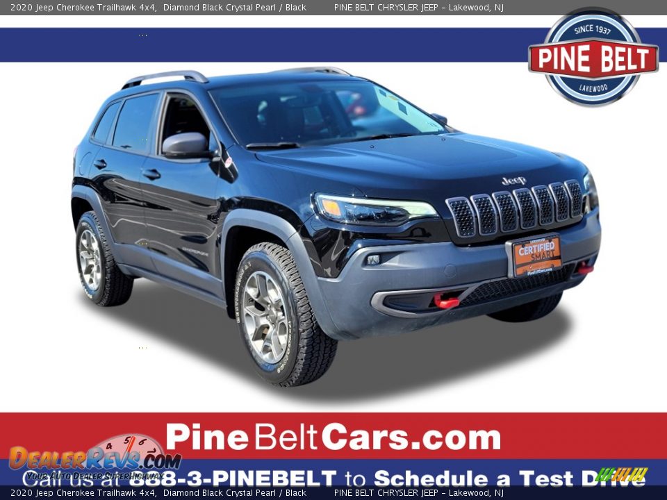 2020 Jeep Cherokee Trailhawk 4x4 Diamond Black Crystal Pearl / Black Photo #1