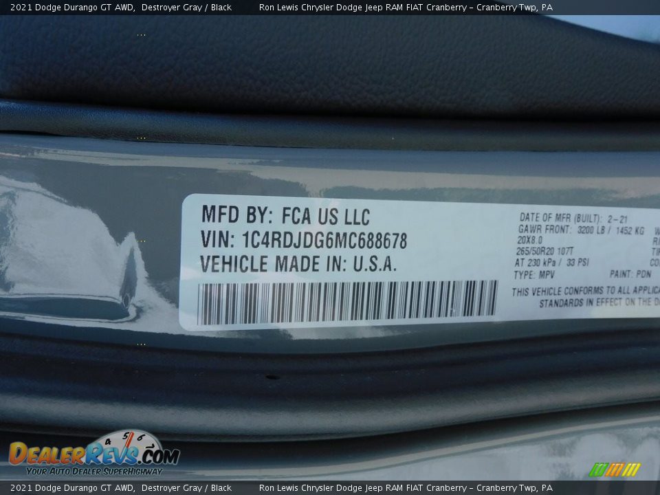 2021 Dodge Durango GT AWD Destroyer Gray / Black Photo #20