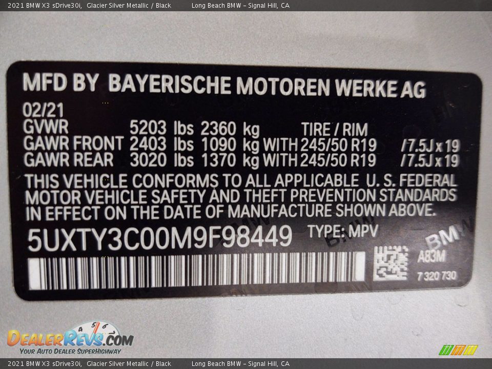 2021 BMW X3 sDrive30i Glacier Silver Metallic / Black Photo #26