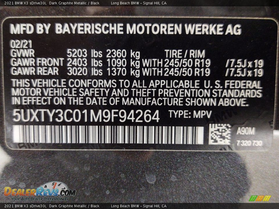 2021 BMW X3 sDrive30i Dark Graphite Metallic / Black Photo #26