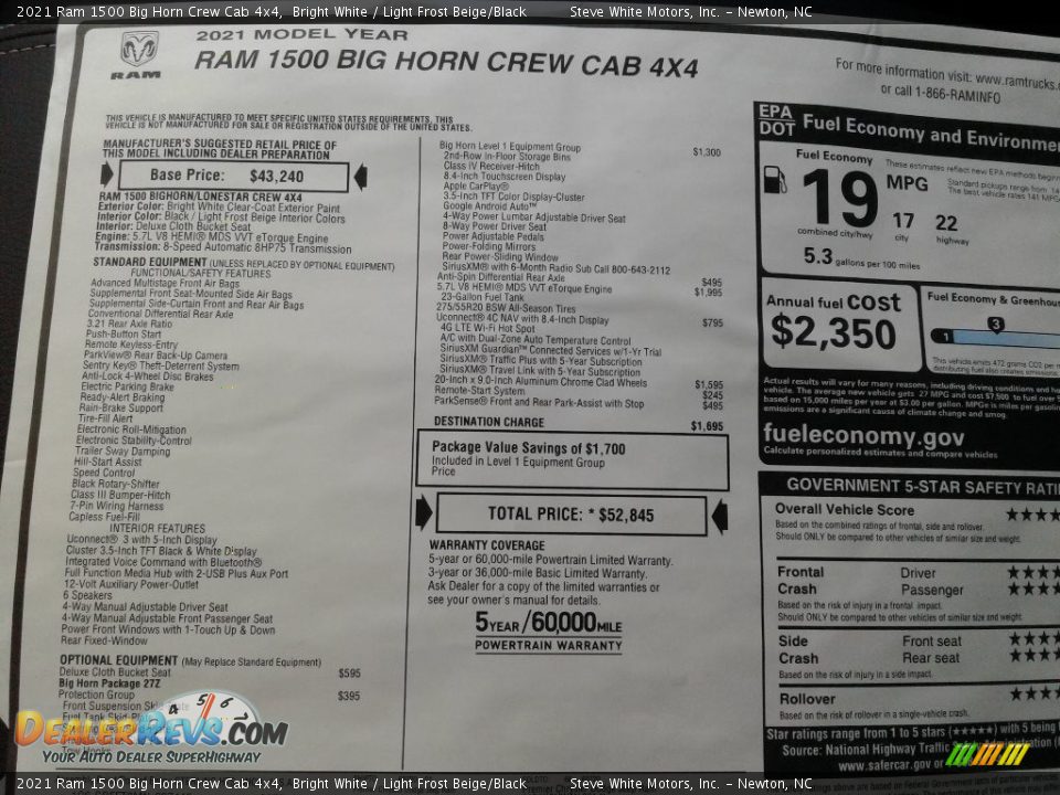 2021 Ram 1500 Big Horn Crew Cab 4x4 Bright White / Light Frost Beige/Black Photo #32