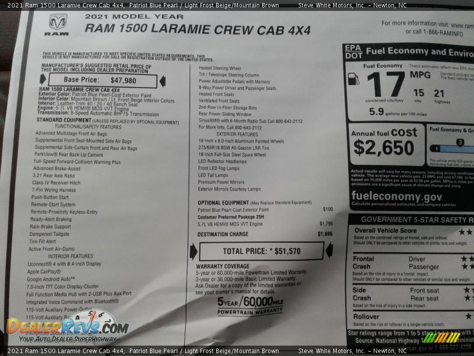 2021 Ram 1500 Laramie Crew Cab 4x4 Patriot Blue Pearl / Light Frost Beige/Mountain Brown Photo #29