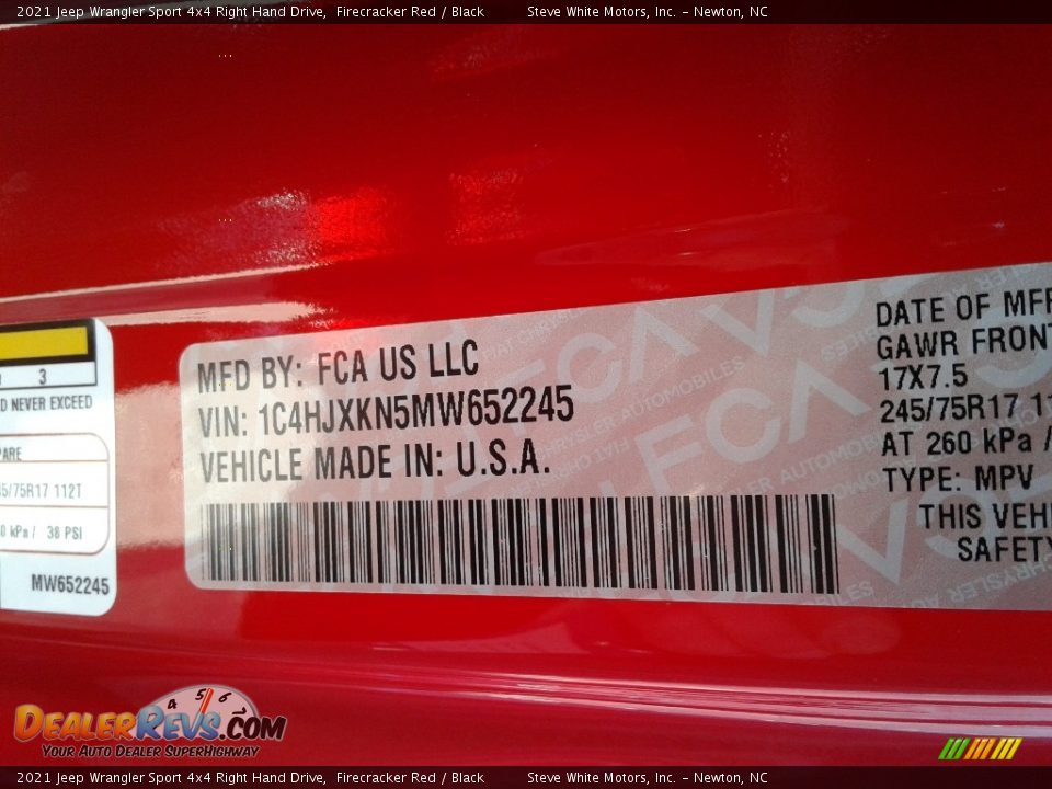 2021 Jeep Wrangler Sport 4x4 Right Hand Drive Firecracker Red / Black Photo #28