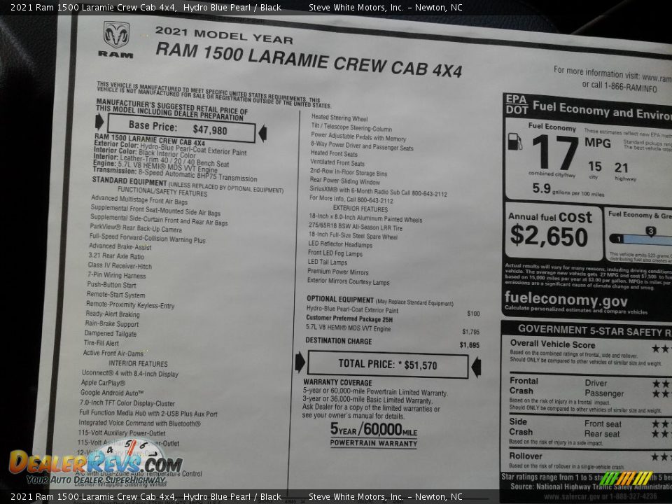 2021 Ram 1500 Laramie Crew Cab 4x4 Hydro Blue Pearl / Black Photo #30