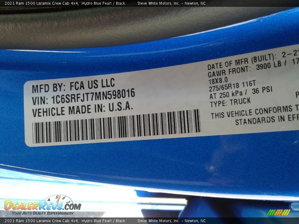 2021 Ram 1500 Laramie Crew Cab 4x4 Hydro Blue Pearl / Black Photo #32