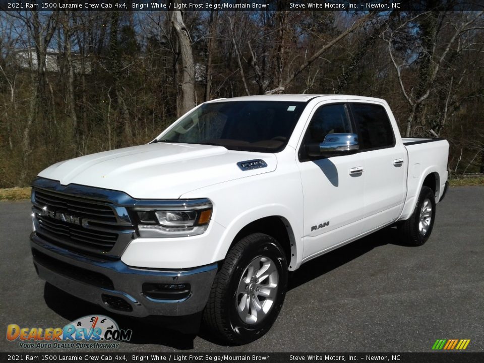 2021 Ram 1500 Laramie Crew Cab 4x4 Bright White / Light Frost Beige/Mountain Brown Photo #2