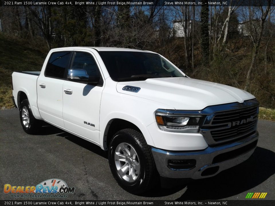 2021 Ram 1500 Laramie Crew Cab 4x4 Bright White / Light Frost Beige/Mountain Brown Photo #4