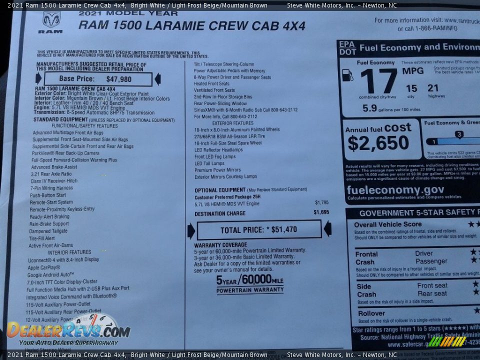 2021 Ram 1500 Laramie Crew Cab 4x4 Bright White / Light Frost Beige/Mountain Brown Photo #29