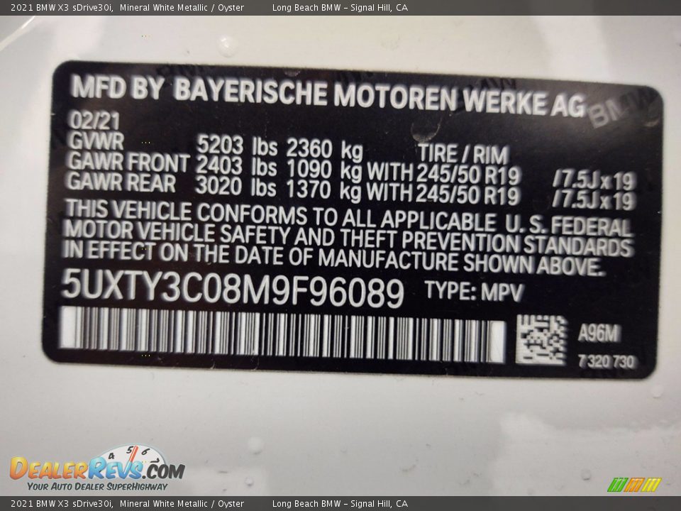 2021 BMW X3 sDrive30i Mineral White Metallic / Oyster Photo #26