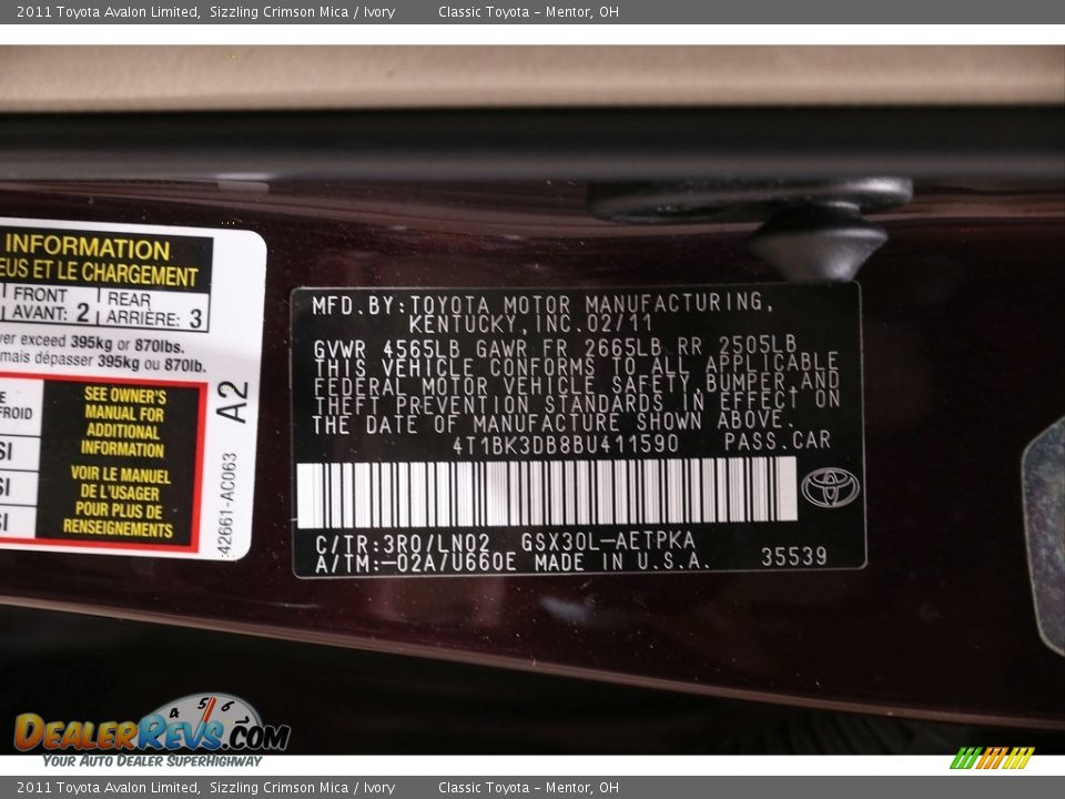 2011 Toyota Avalon Limited Sizzling Crimson Mica / Ivory Photo #19